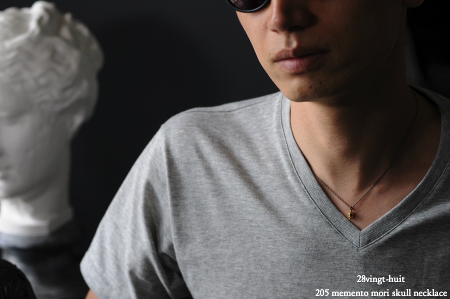 ヴァンユイット 205 メメント モリ スカル ネックレス 18金 シルバー メンズ,28vingt-huit Memento Mori Skull Necklace K18 Silver Mens