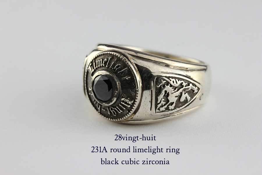 28vingt-huit 231a ラウンド カレッジ リング ブラック ジルコニア メンズ シルバー,ヴァンユィット Round limelight ring Silver Mens
