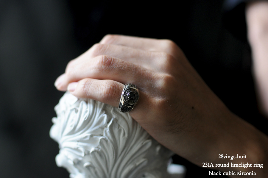 28vingt-huit 231a ラウンド カレッジ リング ブラック ジルコニア メンズ シルバー,ヴァンユィット Round limelight ring Silver Mens
