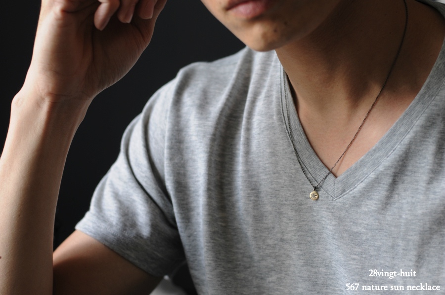 ヴァンユイット 567 太陽 サン ネックレス 18金 シルバー メンズ,28vingt-huit Nature Sun Necklace K18 Silver Mens