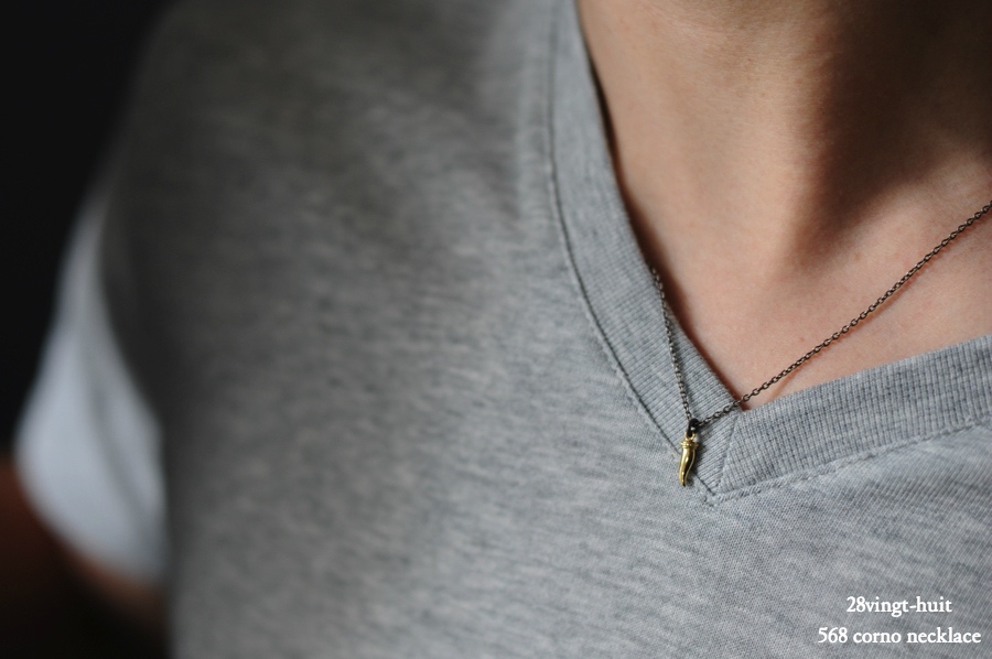 ヴァンユイット 568 コルノ ネックレス 18金 シルバー メンズ,28vingt-huit Corno Necklace K18 Silver Mens