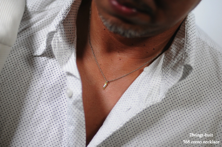 ヴァンユイット 568 コルノ ネックレス 18金 シルバー メンズ,28vingt-huit Corno Necklace K18 Silver Mens