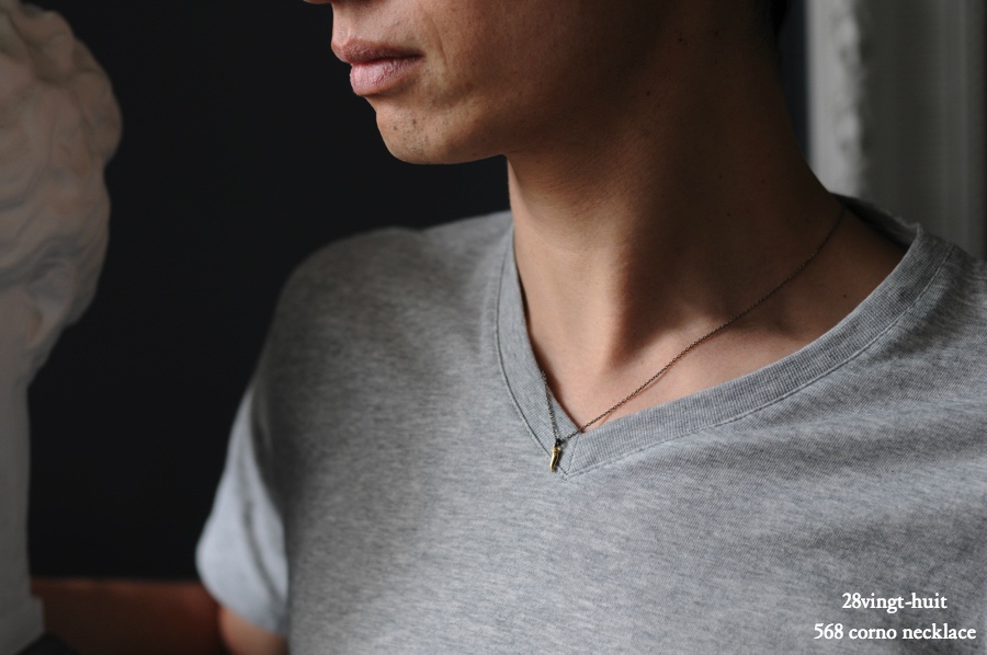 ヴァンユイット 568 コルノ ネックレス 18金 シルバー メンズ,28vingt-huit Corno Necklace K18 Silver Mens