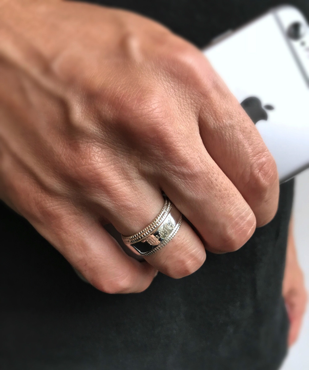 28vingt-huit 738 ダブル ミルグレイン 格言 リング メンズ シルバー,ヴァンユィット Double Milgrain Proverb Ring Silver Mens