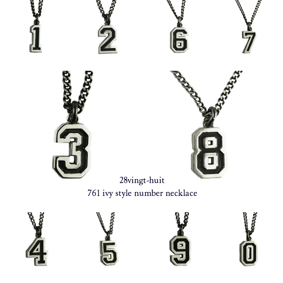 28vingt-huit 761 ナンバー 数字 ネックレス メンズ シルバー,ヴァンユィット Number Ivy Style Necklace Silver Mens