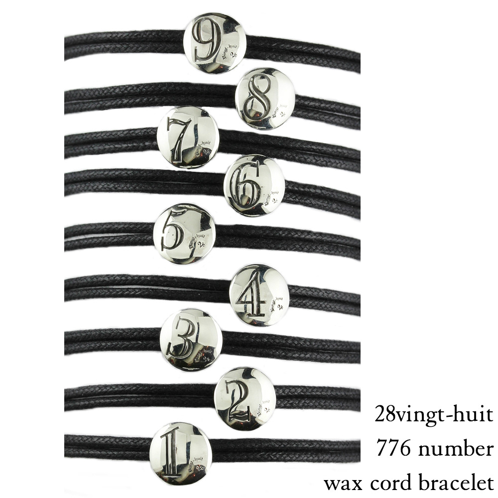 28vingt-huit 776 ナンバー 数字 紐ブレスレット ワックスコード ペア シルバー,ヴァンユィット Number Wax Cord Bracelet Silver Mens