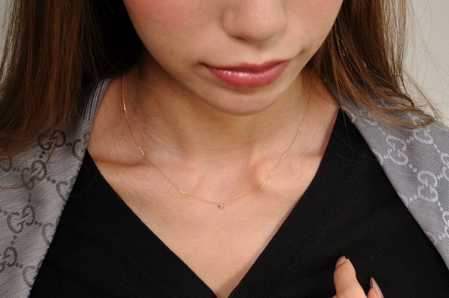 トゥー プライ 141 プリンセスカット 一粒ダイヤモンド 華奢ネックレス 18金,two ply Prinnces Cut Diamond Necklace K18