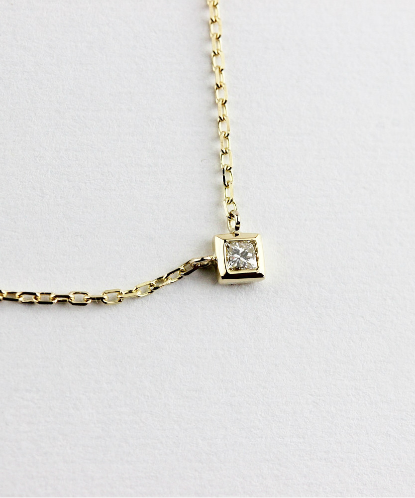 two ply 141 Princess Cut Diamond Necklace K18YG/トゥー プライ ...