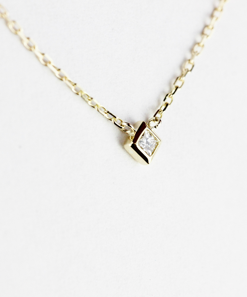 two ply 141 Princess Cut Diamond Necklace K18YG/トゥー