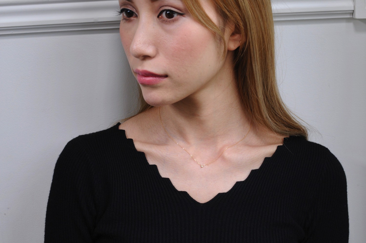 トゥー プライ 141 プリンセスカット 一粒ダイヤモンド 華奢ネックレス 18金,two ply Prinnces Cut Diamond Necklace K18