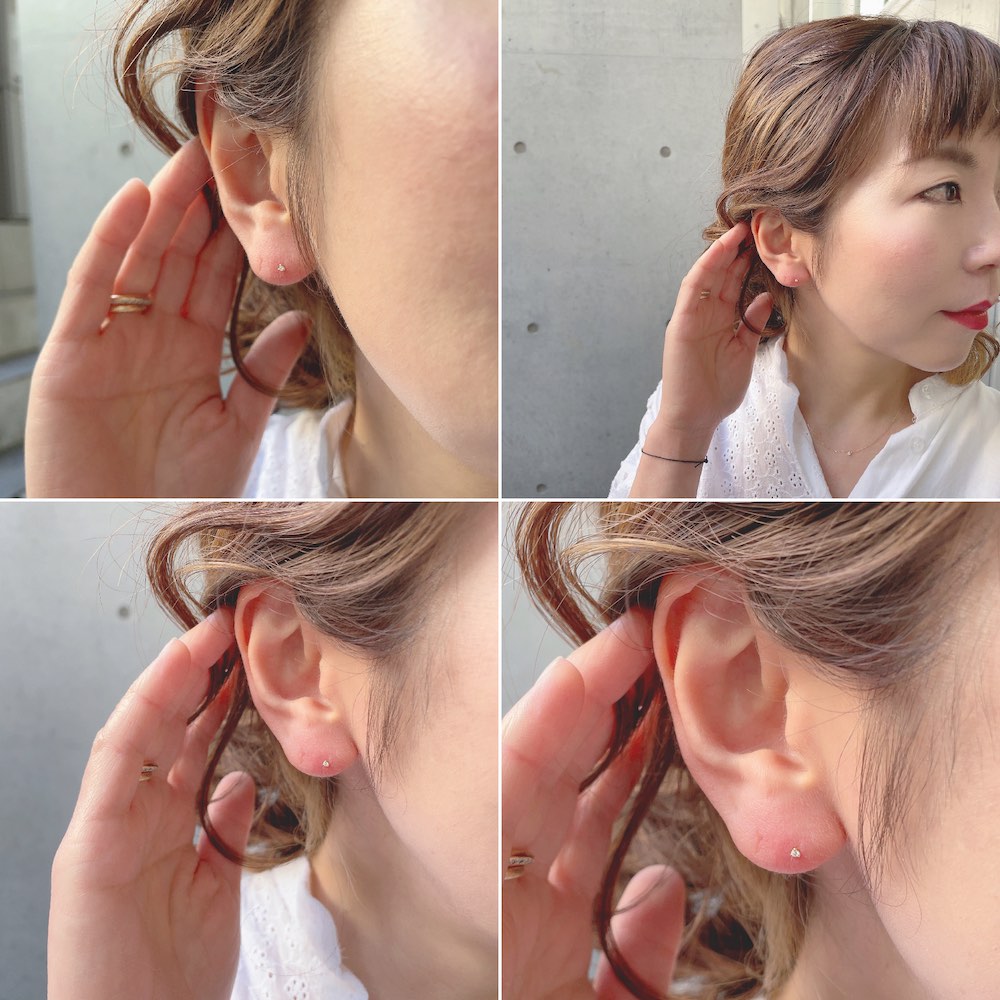 トゥー プライ 173 キャビア 一粒ダイヤモンド シンプル 華奢ピアス 18金 片耳,two ply Caviar Diamond Stud Earring K18