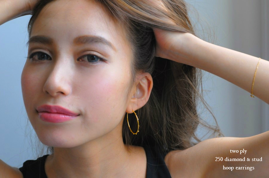 トゥー プライ 250 ダイヤモンド & スタッド フープ ピアス 18金,two ply Diamond & Stud Hoop Earrings K18