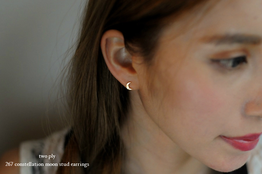 トゥー プライ 267 コンステレーション 星座 ムーン 月 スタッド ピアス 18金,two ply Constellation Moon Stud Earrings K18