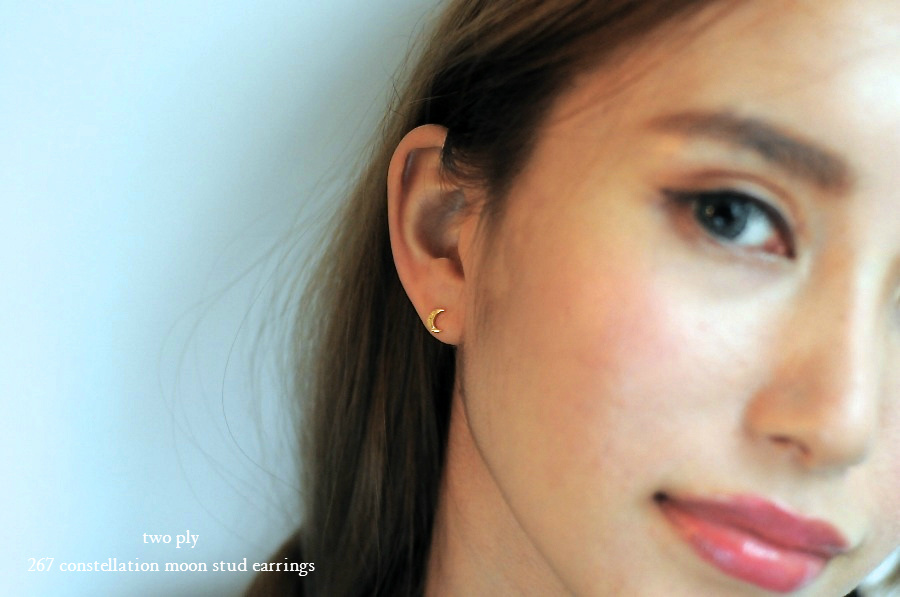 トゥー プライ 267 コンステレーション 星座 ムーン 月 スタッド ピアス 18金,two ply Constellation Moon Stud Earrings K18