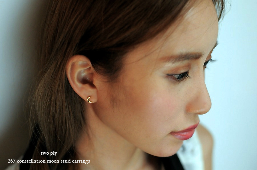 two ply 267 Constellation Moon Stud Earrings K18YG/トゥー