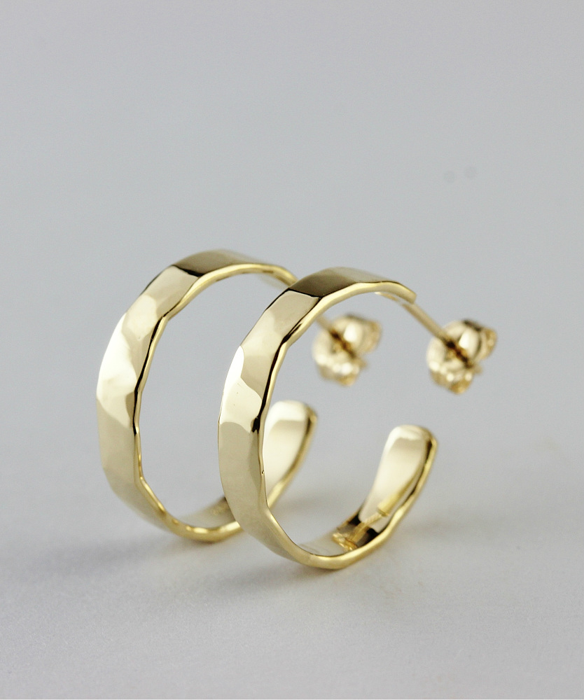 トゥー プライ 273 ツチメ ゴールド フープピアス 18金,two ply Hammered Hoop Earrings K18