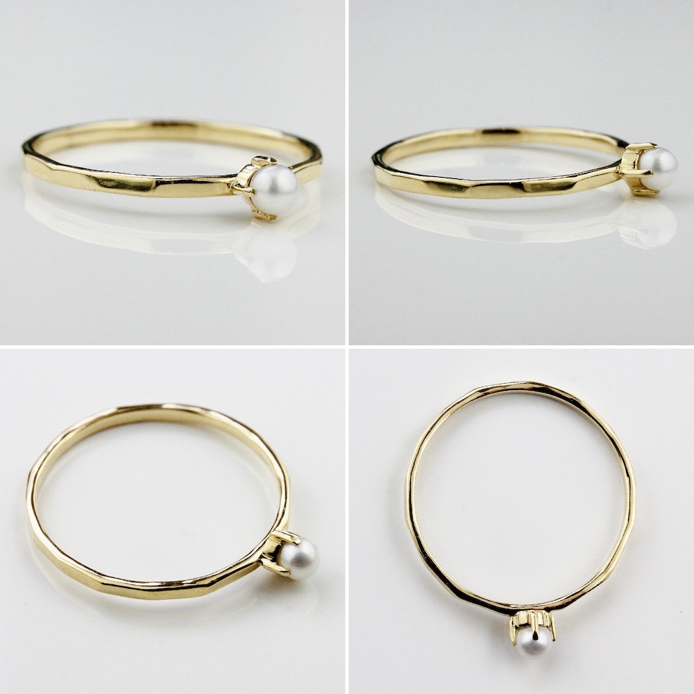 トゥー プライ 282 一粒 パール ハンマー ツチメ リング 18金,two ply Pearl Hammered Ring K18