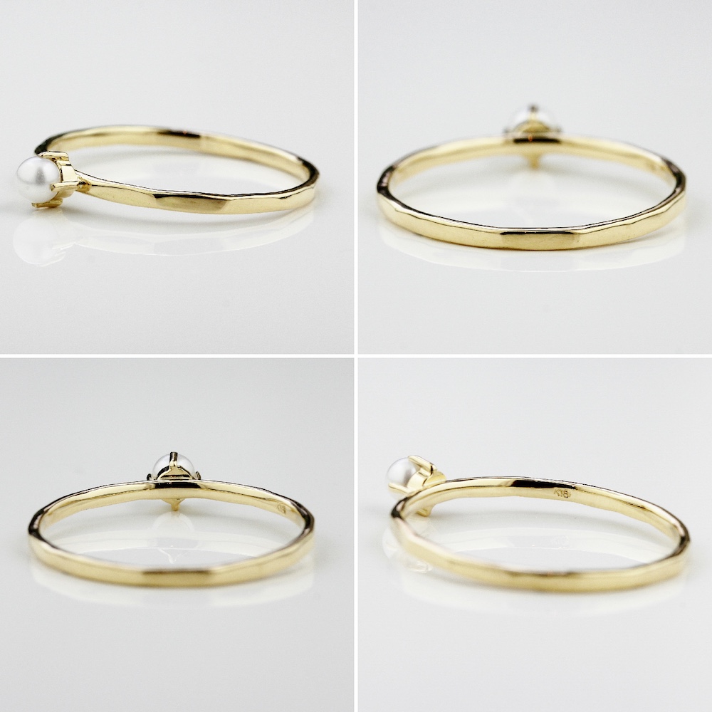 トゥー プライ 282 一粒 パール ハンマー ツチメ リング 18金,two ply Pearl Hammered Ring K18