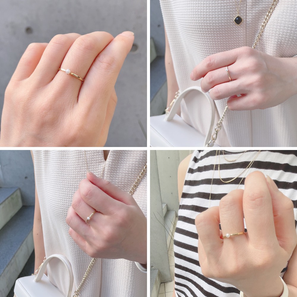 トゥー プライ 282 一粒 パール ハンマー ツチメ リング 18金,two ply Pearl Hammered Ring K18