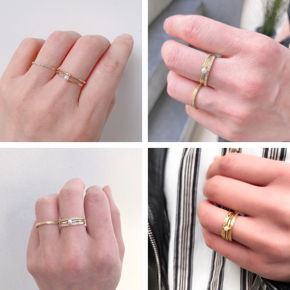 トゥー プライ 282 一粒 パール ハンマー ツチメ リング 18金,two ply Pearl Hammered Ring K18