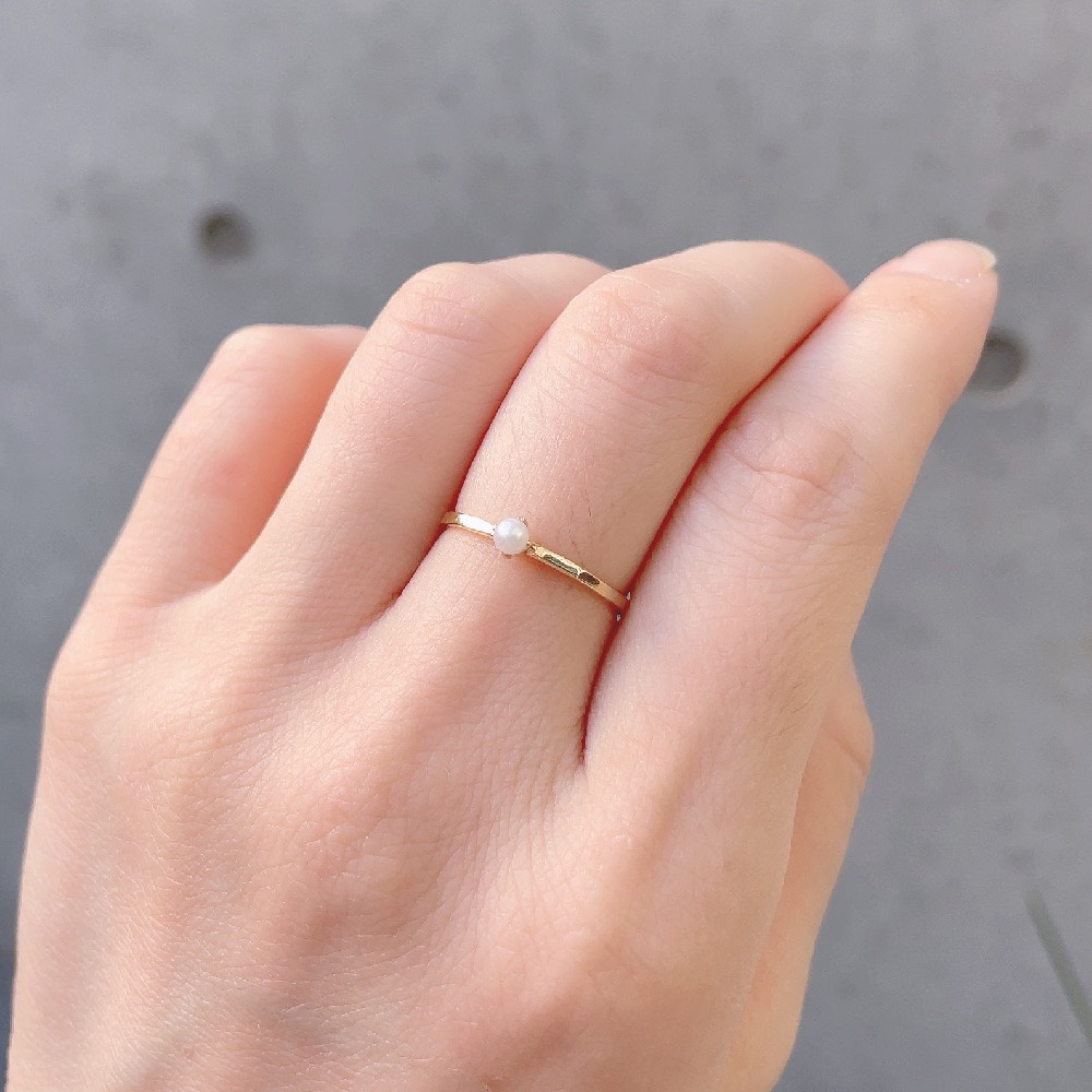 トゥー プライ 282 一粒 パール ハンマー ツチメ リング 18金,two ply Pearl Hammered Ring K18