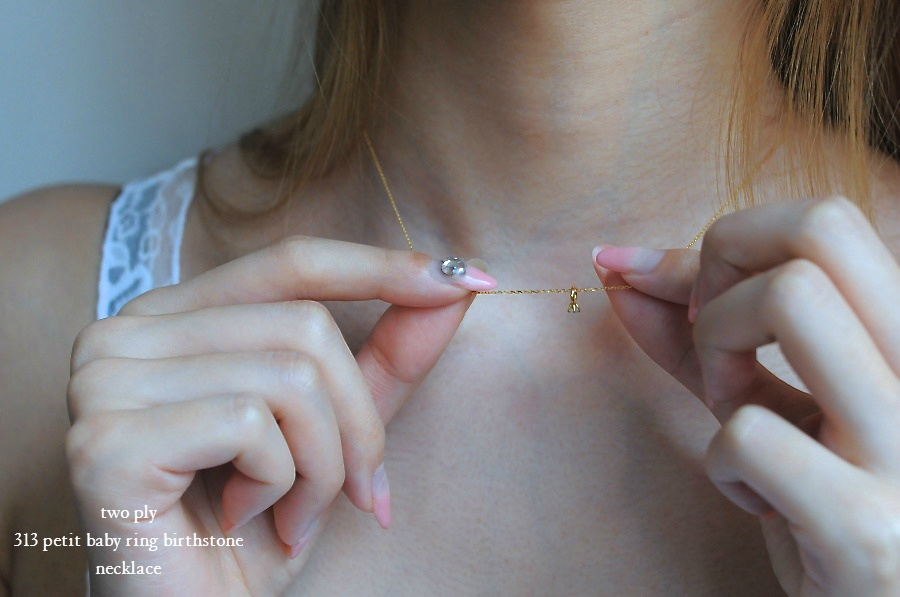 two ply 313 Petit Baby Ring Birthstone Necklace K18YG/トゥー