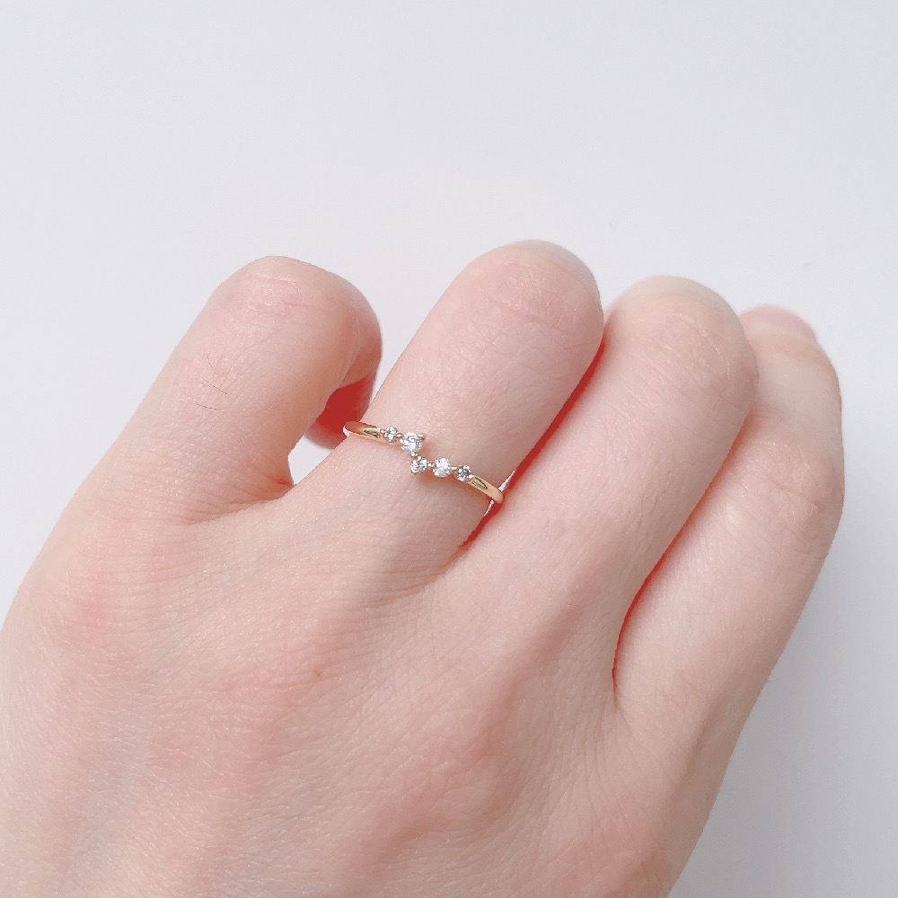 トゥー プライ 394 V字 Vシェイプ ダイヤモンド リング 0.1ct 18金,two ply 394 V Shape Diamond Ring K18