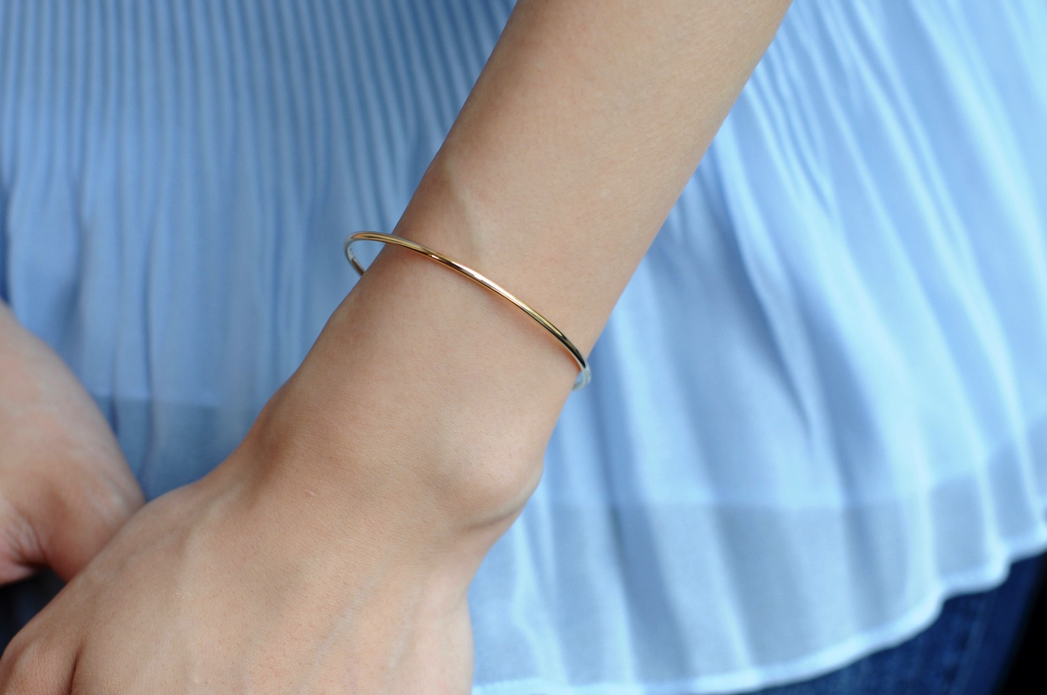 トゥー プライ 584 シンプル オープン カフ ハンドメイド ゴールド バングル 18金,two ply Simple Open Cuff Gold Bangle K18