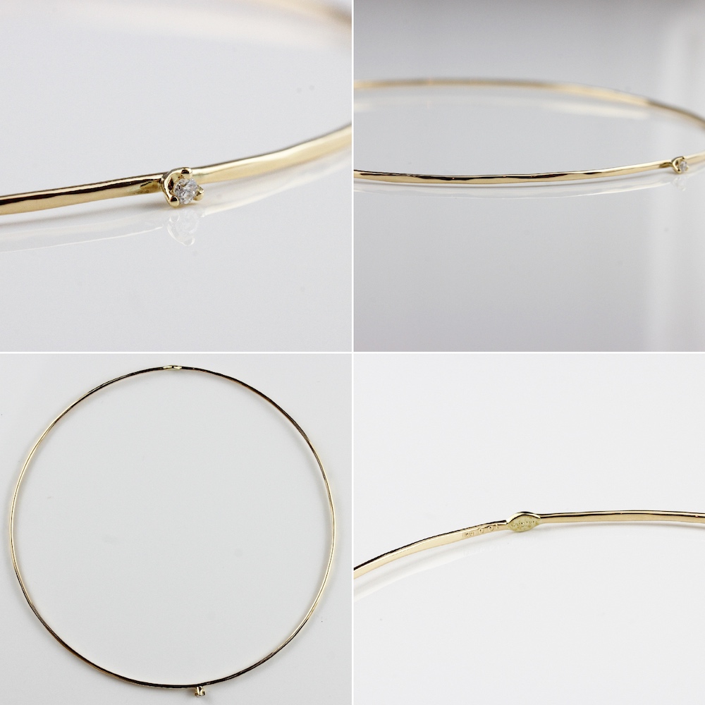 トゥー プライ 593 一粒ダイヤモンド 0.01ct ゴールド バングル 18金,two ply Solid Gold Diamond Bangle 0.9 K18