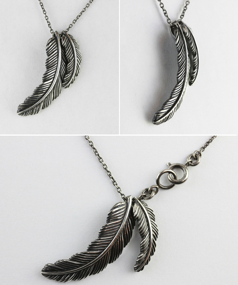 トゥー プライ 602 ツイン フェザー ネックレス ペンダント ユニセックス シルバー,two ply Twin Feather Necklace Silver