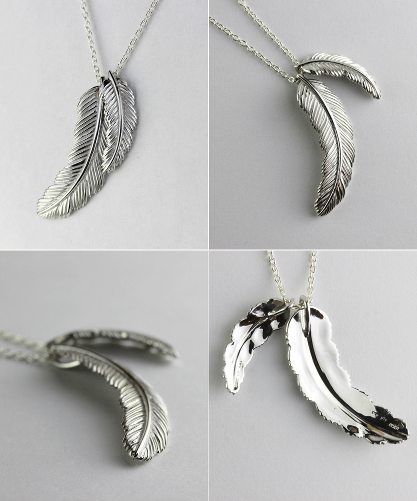 トゥー プライ 602 ツイン フェザー ネックレス ペンダント ユニセックス シルバー,two ply Twin Feather Necklace Silver