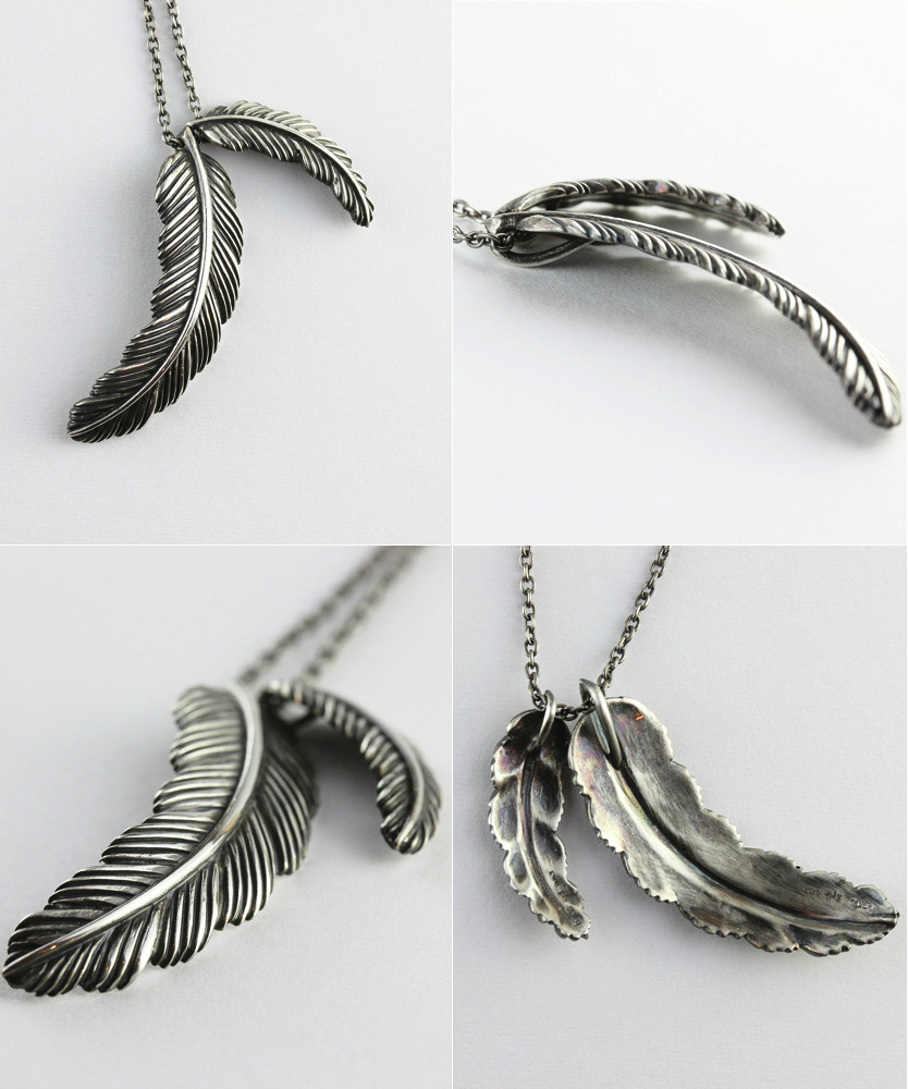 トゥー プライ 602 ツイン フェザー ネックレス ペンダント ユニセックス シルバー,two ply Twin Feather Necklace Silver