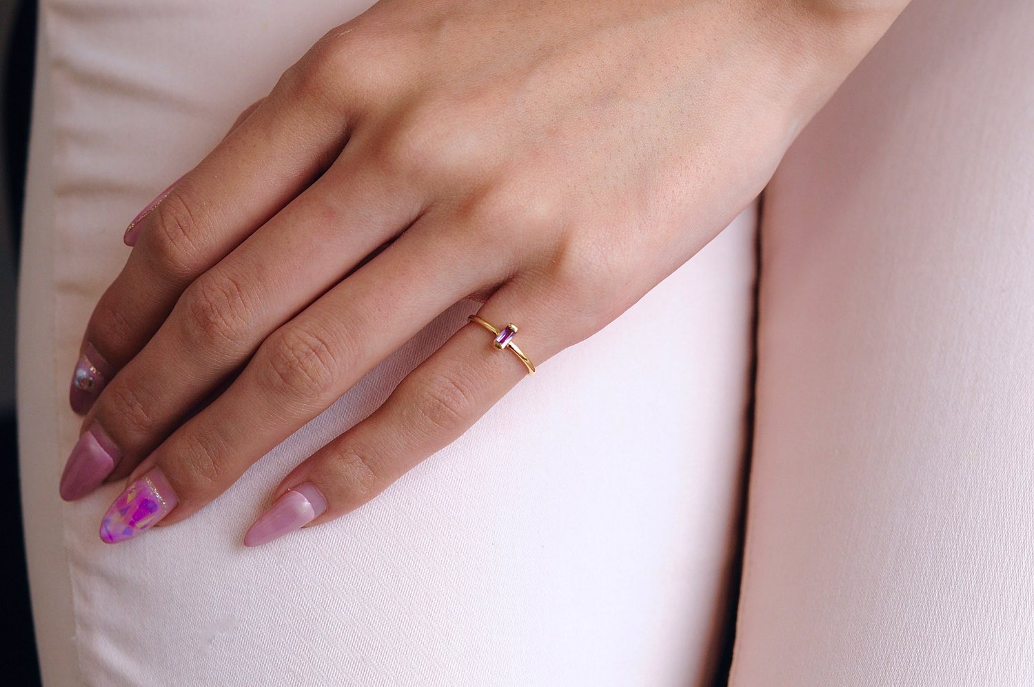 トゥー プライ 606 アメシスト バケットカット 華奢リング ピンキーリング 18金,two ply  Precious Stone Amethyst Ring Pinky Ring K18