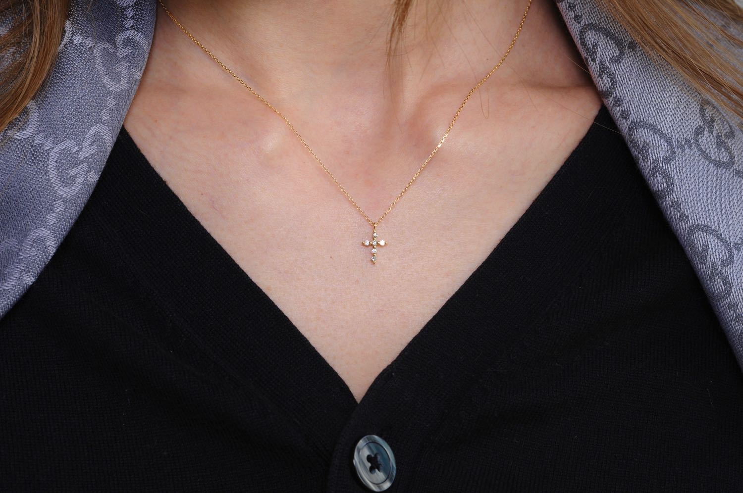 トゥー プライ 625 シマー ダイヤモンド クロス ネックレス 18金,two ply Shimmer Diamond Cross Necklace K18