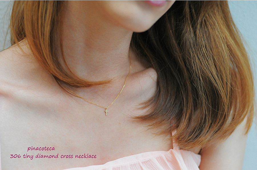 ピナコテーカ 306 タイニー ダイヤモンド クロス 華奢ネックレス 18金,pinacoteca Tiny Diamond Cross Necklace K18