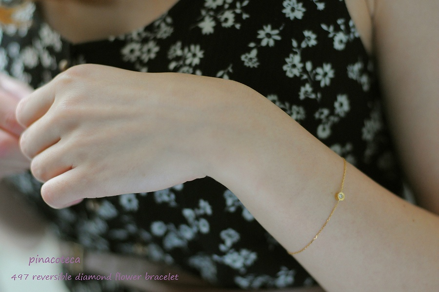 pinacoteca 497 Reversible Diamond Flower Bracelet,一粒ダイヤ フラワー 華奢 ブレスレット K18 ピナコテーカ