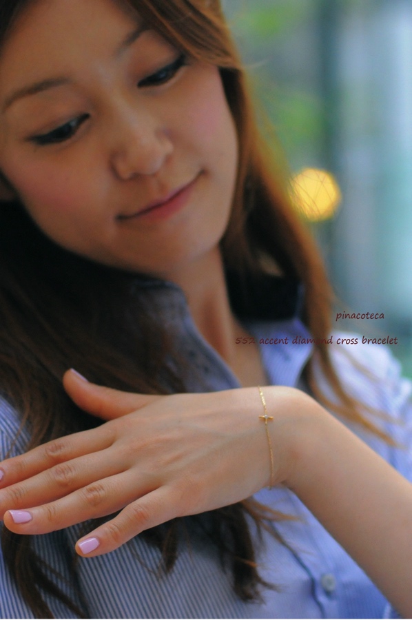 ピナコテーカ 552 アクセント 一粒ダイヤモンド クロス 華奢ブレスレット 18金,pinacoteca Accent Diamond Cross Bracelet K18