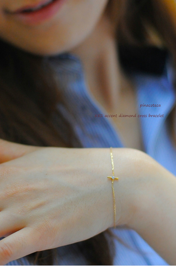ピナコテーカ 552 アクセント 一粒ダイヤモンド クロス 華奢ブレスレット 18金,pinacoteca Accent Diamond Cross Bracelet K18