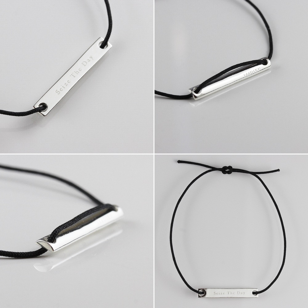 デュー 44 セイズザデイ 今を楽しもう 紐ブレスレット シルバー925,Dieu Seize The Day Cord Bracelet Silver925