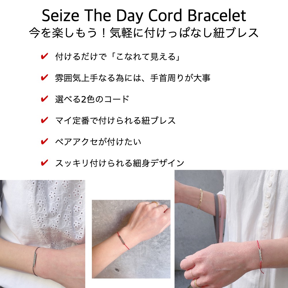 デュー 44 セイズザデイ 今を楽しもう 紐ブレスレット シルバー925,Dieu Seize The Day Cord Bracelet Silver925