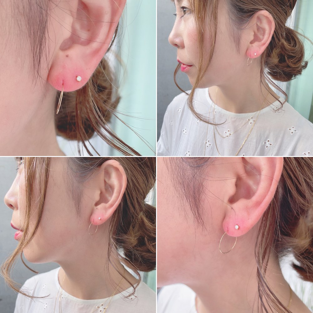 レデッサンドゥデュー 121 フープピアス ハンドメイド 18金 華奢,les desseins de DIEU Solid Gold Hoop Earrings K18