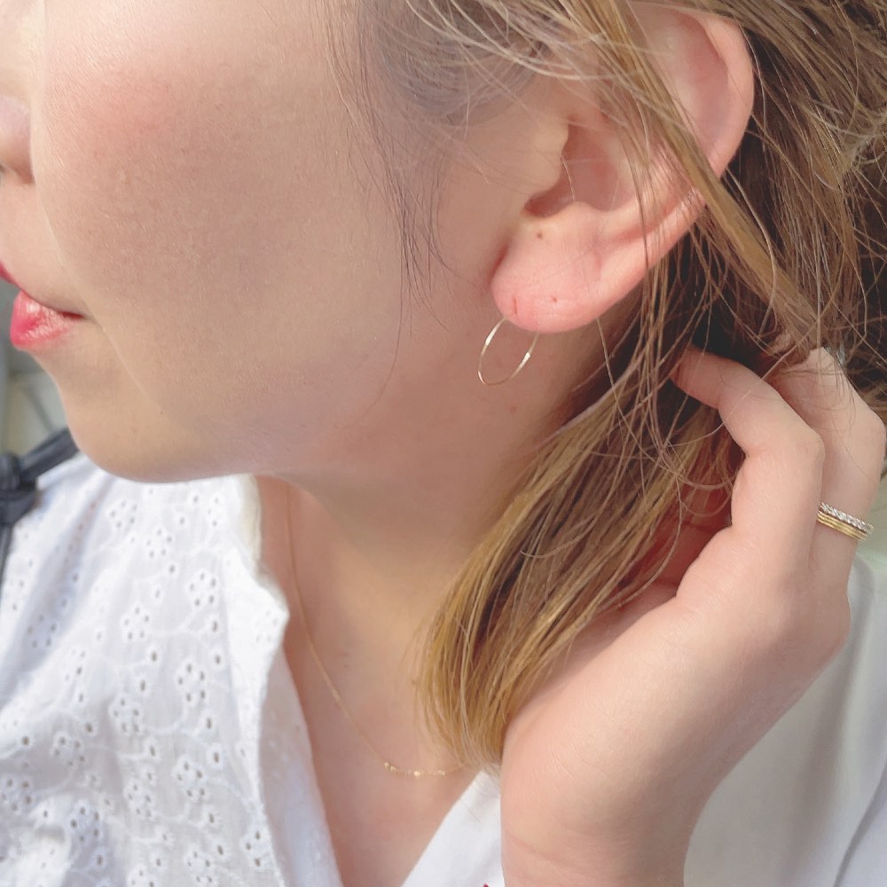 レデッサンドゥデュー 121 フープピアス ハンドメイド 18金 華奢,les desseins de DIEU Solid Gold Hoop Earrings K18