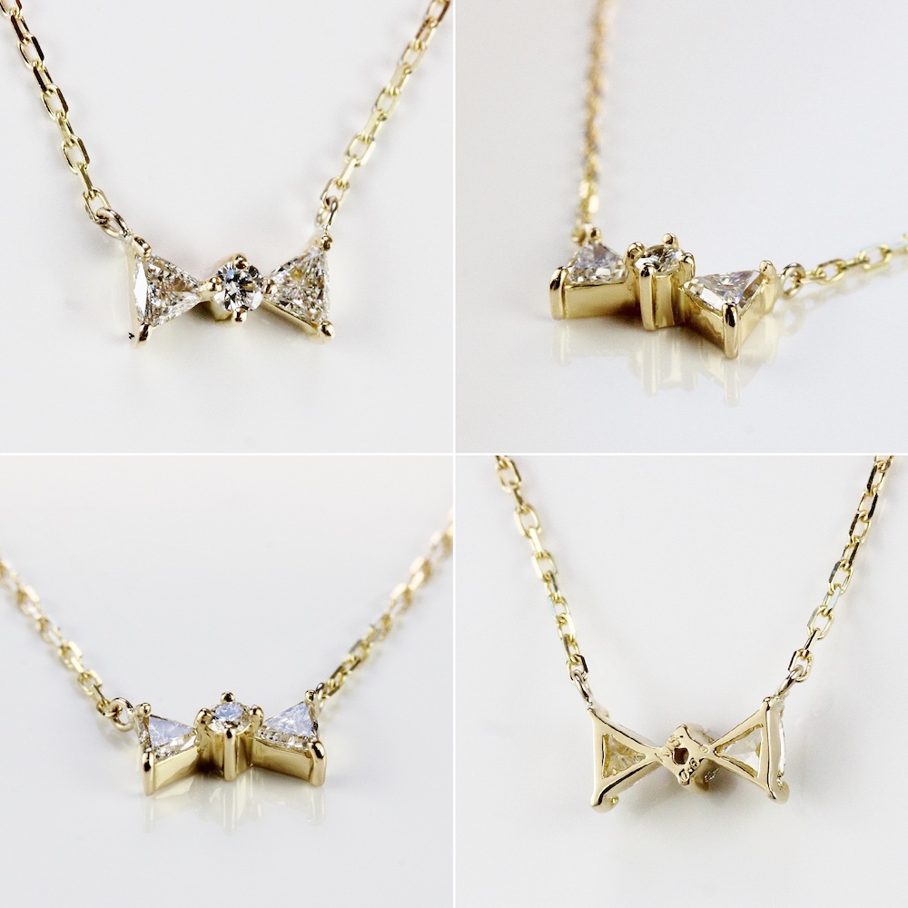 レデッサンドゥデュー 573 トリリアント ダイヤモンド リボン 華奢ネックレス 18金,les desseins de DIEU Diamond Ribbon Necklace K18