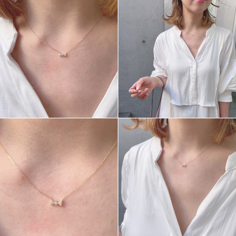 レデッサンドゥデュー 573 トリリアント ダイヤモンド リボン 華奢ネックレス 18金,les desseins de DIEU Diamond Ribbon Necklace K180