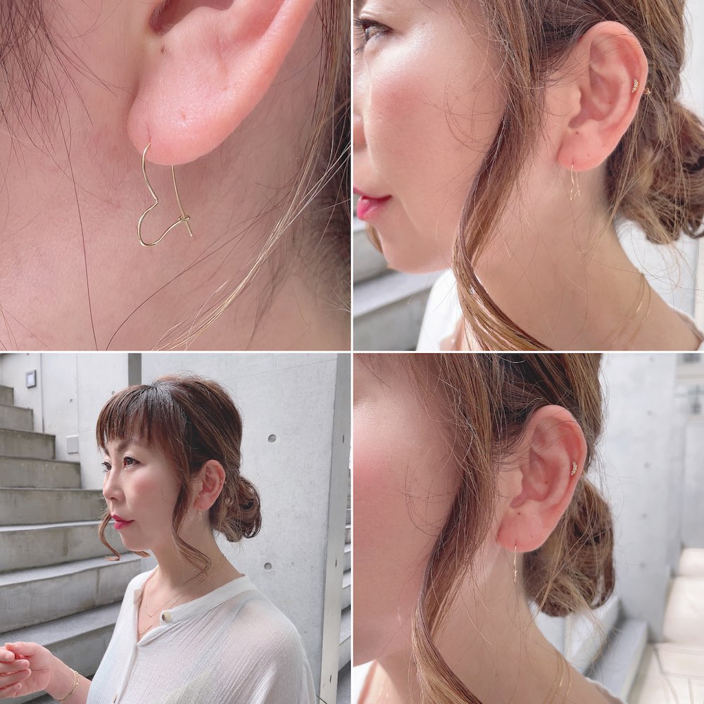 レデッサンドゥデュー 796 ハート フープピアス 18金,les desseins de DIEU Solid Gold Heart Hoop Earrings K18