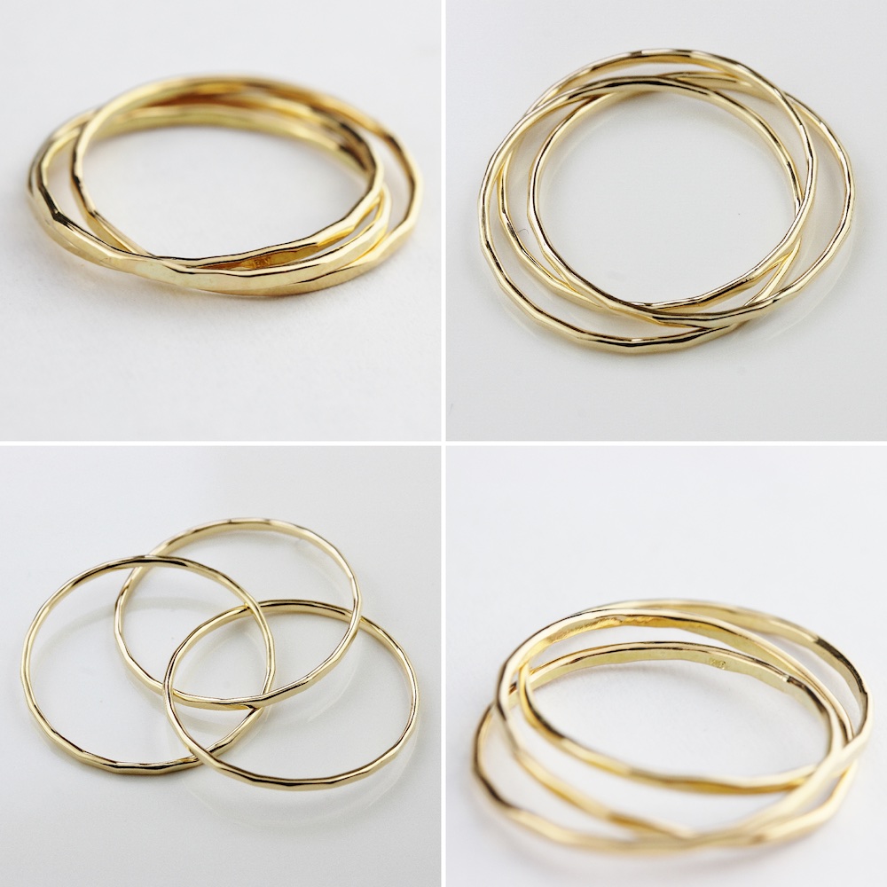 レデッサンドゥデュー 891H トリニティ 3本セット リング ツチメ 華奢リング 18金,les desseins de DIEU Trinity Hammered Ring K18