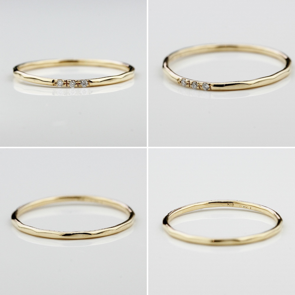 les desseins de DIEU 927 Trois Diamond Hammered Ring K18YG(レ デッサン ドゥ デュー  トロワ ダイヤモンド ハンマー リング ピンキーリング)