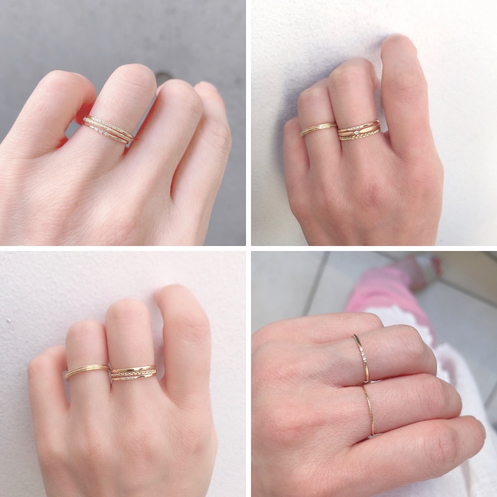 レデッサンドゥデュー 927 トロワ ダイヤモンド 槌目 華奢 リング 18金,les desseins de DIEU Trois Diamond Hammered Ring K18