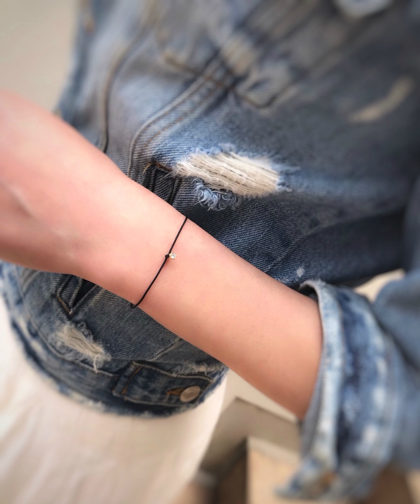 レデッサンドゥデュー 971 ベル 一粒ダイヤモンド サテン コード 紐ブレスレット 18金,Bell Diamond Satin Cord Bracelet 0.07ct K18