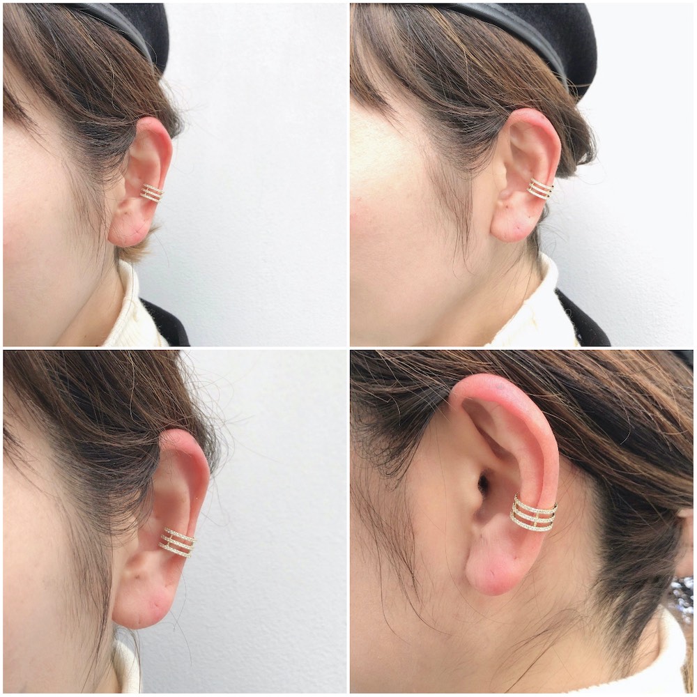 レデッサンドゥデュー 974 3連 ダイヤモンド イヤーカフ 18金,les desseins de DIEU Triple Stranded Diamond Ear Cuff K18